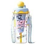 880ml Blue Ice Cream Lid Letter Print Straw Cup with Shoulder Strap & Tea Filter